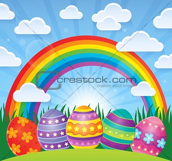 Easter theme with eggs and rainbow