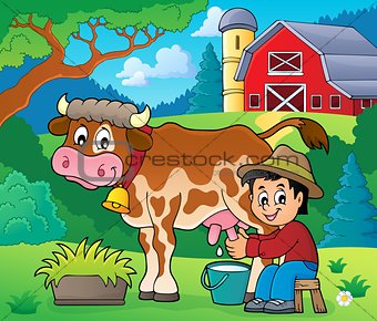 Farmer milking cow image 2