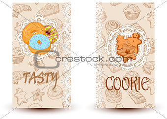 Tasty and cookies.Design elements in sketch style for confectionery and bakery shops.