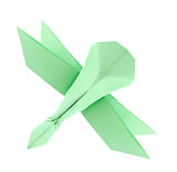 Green dragonfly of origami.