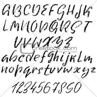 Handwritten vector chalked font. Imitation texture of chalk. Modern hand drawn alphabet. Isolated letters.