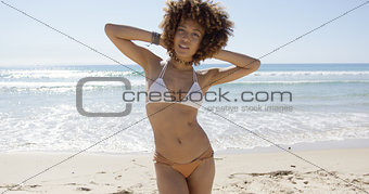 Female posing on sea background