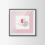 Blood donation sketch symbol in a frame.