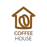 Simple icon of house with coffee bean within.