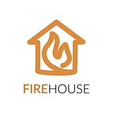 Simple icon of house with fire within.