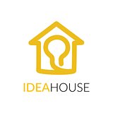 Simple icon of house with light bulb within.