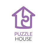 Simple icon of house with puzzle sign within.