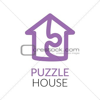 Simple icon of house with puzzle sign within.
