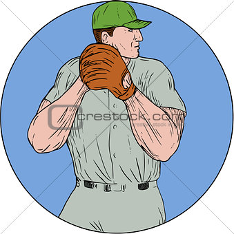 Baseball Pitcher Starting To Throw Ball Circle Drawing