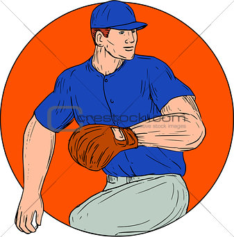 Baseball Pitcher Ready To Throw Ball Circle Drawing