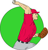 Baseball Pitcher Throwing Ball Circle Drawing