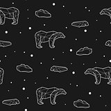 Seamless black and white kids tribal vector pattern with polar bears and ice floes.