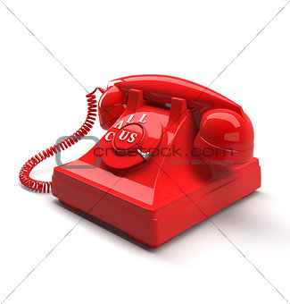 Old style phone with call us words. 3D rendering.