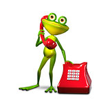 3d Illustration Frog with Red Phone