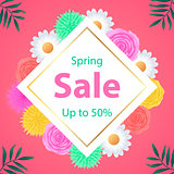 Spring sale background with beautiful colorful flower.