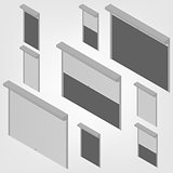 Steel security shutters isometric, vector illustration.