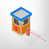 Security lodges with automatic barrier isometric, vector illustration.