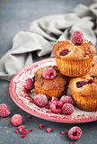 Homemade delicious raspberry muffins 