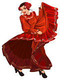 Spanish woman in red dress dancing