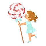 Beautiful little girl with huge lollipop, a colorful character