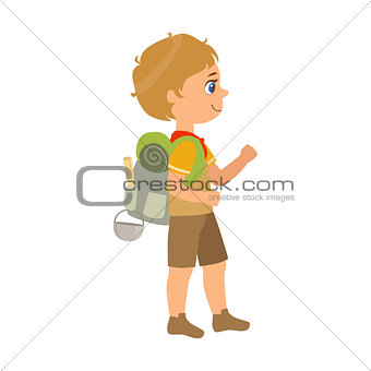 Girl scout carrying a backpack, side view, a colorful character