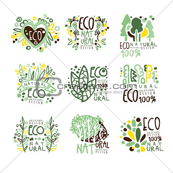 Eco, organic, bio, natural products set for label design. Healthy lifestyle, handmade products, organic food menu colorful vector Illustrations
