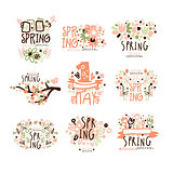 Spring, 1 May set for label design. Spring holidays, First May, International labor day colorful vector Illustrations