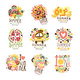 Summer holidays set for label design. Journey, adventure, beach, sea colorful vector Illustrations