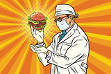 Scientist nutritionist and Burger fast food