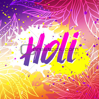 Holi festival vector banner with lettering