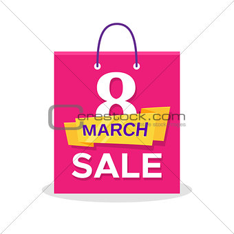 Flat shopping bag with 8 March Sale promo text