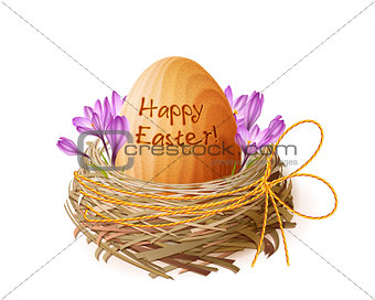 Vector vintage Easter egg in a wicker nest
