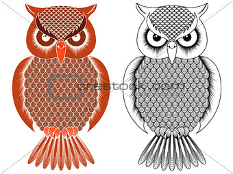 Black outline and orange owl stencil 