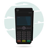 Pos terminal in flat style. Pos payment. Illustration pos machine or credit card terminal. Concept of cashless payment and credit card payment.