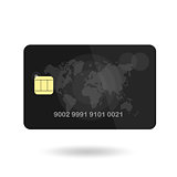 Credit Card with world map isolated on white background. Vector illustration.
