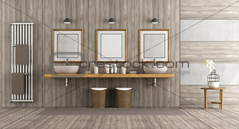 Minimalist wooden and concrete bathroom