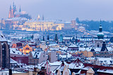 Winter in Prague - city panorama with St. Vitus Cathedral