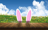 3D Easter bunny ears against a sunny landscape