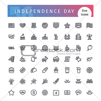USA Independence Day Line Icons Set