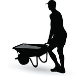 worker silhouette carries a wheelbarrow 