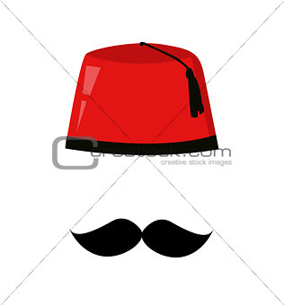 Red turkish hat fez and black mustache vector