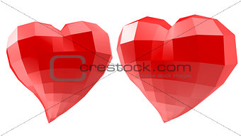 Set of hearts with faceted low-poly geometry effect