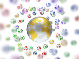 3d illustration of lottery balls and world