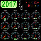 year 2017 calendar speedometer car in vector