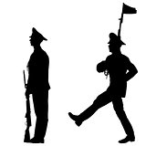 Black set silhouette soldier is marching with arms on parade