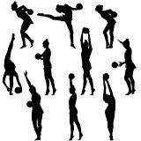 Silhouette girl gymnast with the ball. Vector illustration