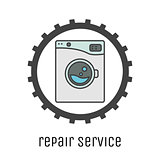 Washing machines repair service icon with cogweel.