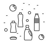 Cleaning detergent supplies in modern line style. Vector illustration.