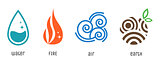 Four elements flat style symbols. Water, fire, air, earth signs. Vector icons.