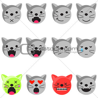 Cat smile emoji set. Emoticon icon flat style vector.